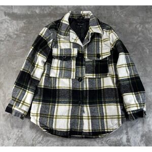 New Look Plaid Shacket Women S White Black Green Excellent Quilted Lined Jacket